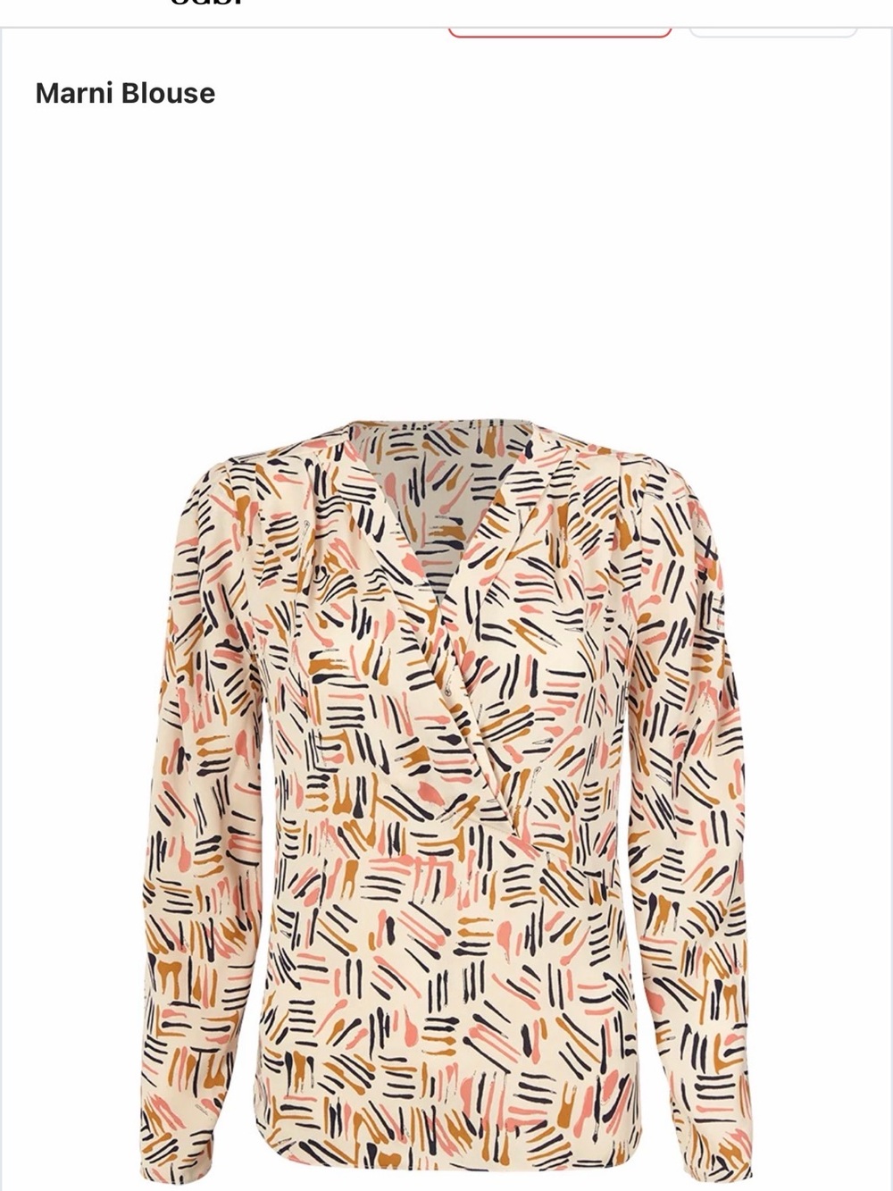 CAbi Cream V-Neck Blouse with Black, Pink and Mustard Brushstroke Print